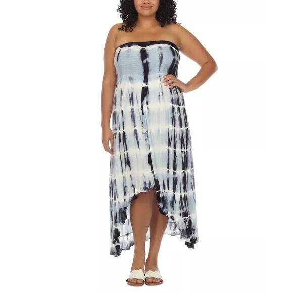 Raviya Blue and White Tie-Dye Halter Swim Coverup Dress - Picture 2 of 7